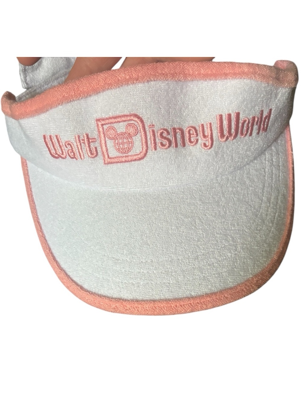 Vintage Walt Disney World Terry Cloth Visor Pink White Adjustable